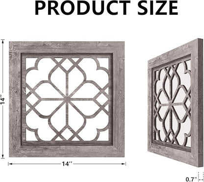 Set of 2 14 Inch Square Brown Window Pane Wall Mirrors, Shatterproof Rustic - Image 2
