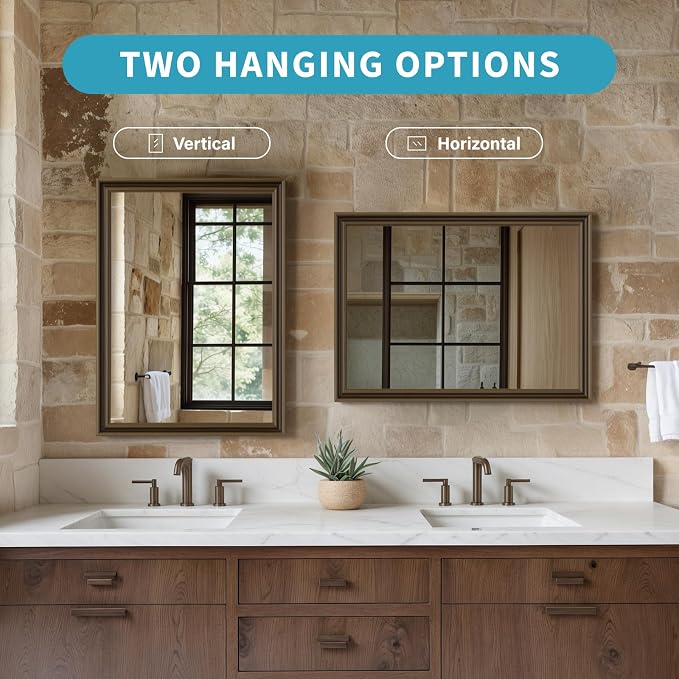 Retro Copper Effect Framed Wall Mirror, 32x40 Rectangle Mirror, - Image 6