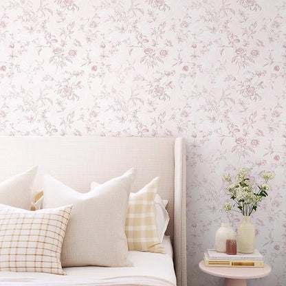 Ismoon Peel and Stick Wallpaper Floral Pink Stick on Wall Paper Vintage French - Image 2