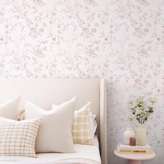Ismoon Peel and Stick Wallpaper Floral Pink Stick on Wall Paper Vintage French - Image 2