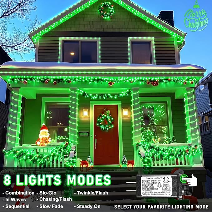 100FT 300 LED Rope Lights for Outside, St. Patrick Day String Lights Indoor with Waterproof 8 Modes, Connectable Plug in Fairy Twinkle Lights for Outdoor Patio Pool Party Holiday Decorations, Green