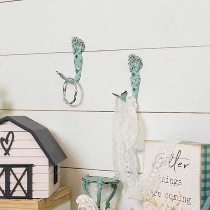 SOFFEE DESIGN 2pcs Mermaid Shape Metal Wall Coat Hooks, Farmhouse Decoration - Image 4