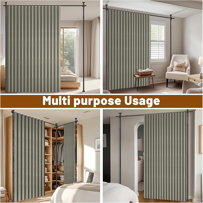 100% Blackout Room Divider Curtains Sets Grey W100 x L84 in 2 Panels No Drill - Image 7