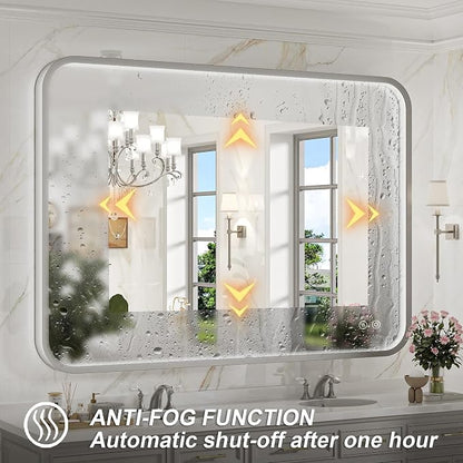 40x30 Inch LED Mirror for Bathroom, Brushed Sliver Metal Frame Lighted Vanity - Image 4