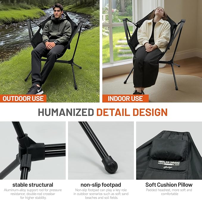 Himalaya Hammock Camping Chair, Swinging Portable Folding Camp Chairs for Adults Heavy Duty Foldable Oversized Rocker with Aluminum Alloy Frame for Outdoor Lawn，Backyard，Beach and Patio Sport