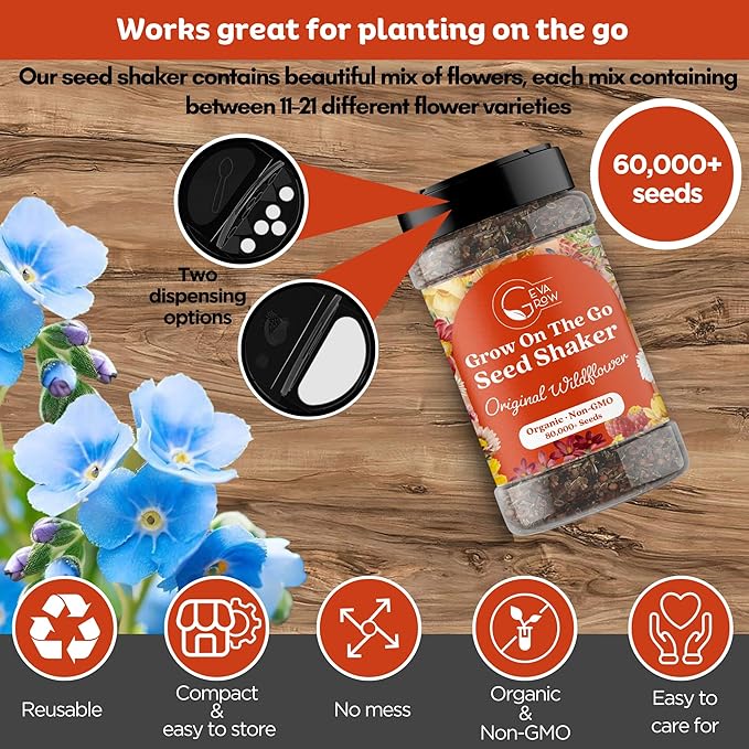 Wildflower Seed Shaker – Awesome Annual Mix by GevaGrow - 2 Ounce Shaker