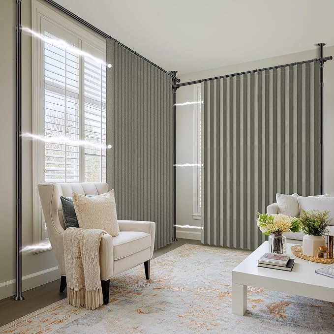 100% Blackout Room Divider Curtains Sets Grey W100 x L84 in 2 Panels No Drill - Image 9