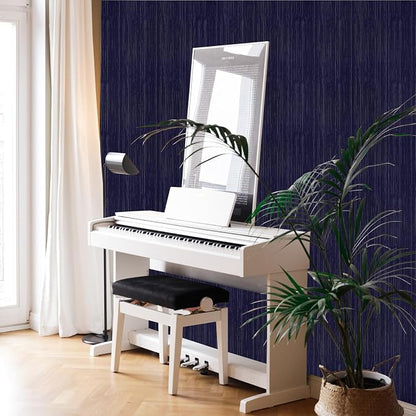 Navy Blue Grasscloth Peel and Stick Wallpaper Texture Contact Paper 23.6"x480" - Image 5