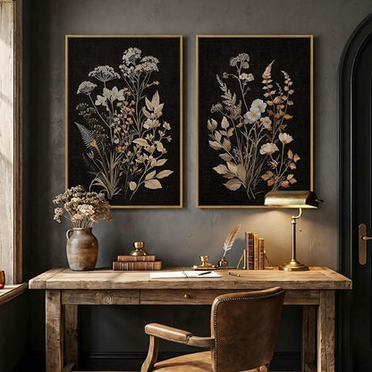 Large Framed Vintage Botanical Wall Art Set of 2, Neutral Farmhouse Moody - Image 4