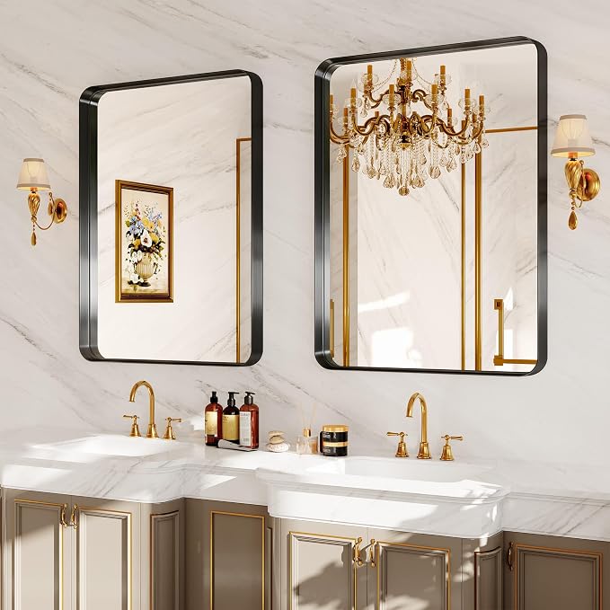 Matte Black Metal Framed Vanity Rounded Rectangle Bathroom 24X32 Inch Mirrors - Image 7