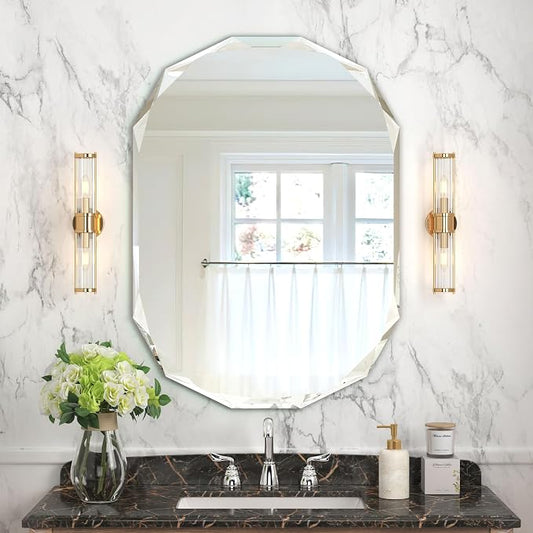 Bathroom Mirrors for Over Sink, Round Frameless Mirrors for Wall, 20x28 Inch by JACUKO