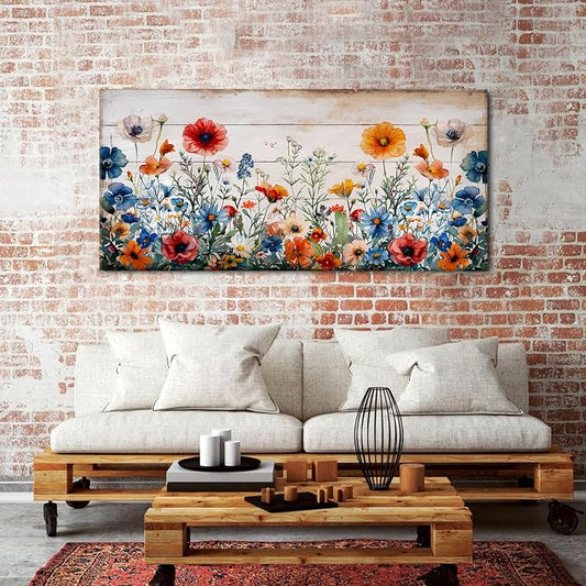 Rustic Wildflower Wall Art for Living Room Farmhouse Colorful Floral Picture - Image 2