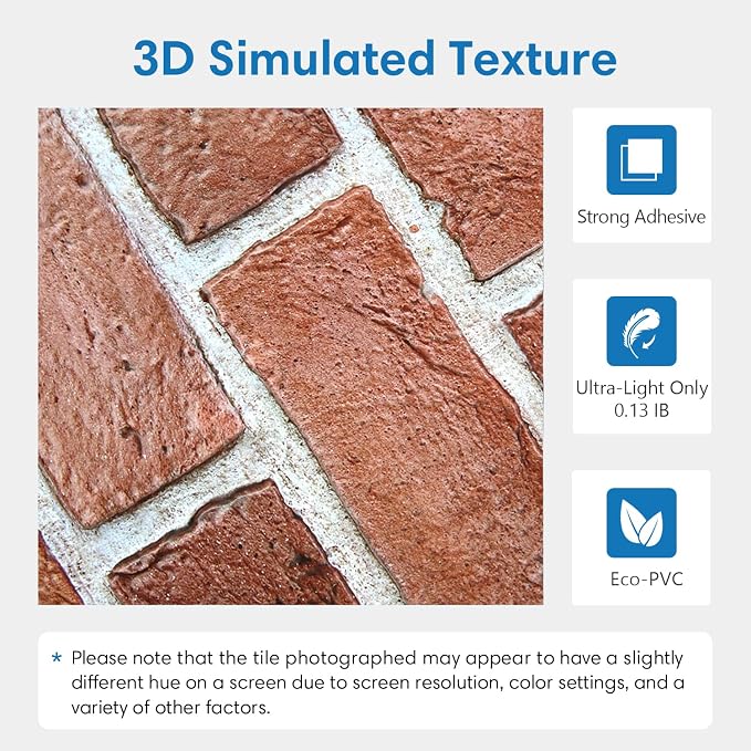 COMSTICKC 3D Red Faux Brick Wall Panel Peel and Stick, Not Real Tile, Small - Image 4