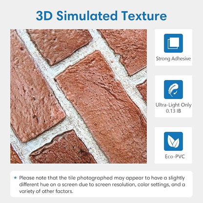 COMSTICKC 3D Red Faux Brick Wall Panel Peel and Stick, Not Real Tile, Small - Image 4