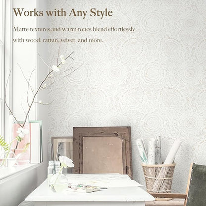 Heroad Boho Peel and Stick Wallpaper Modern Floral Wall Paper Neutral Beige - Image 5