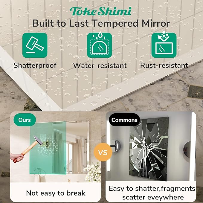 TokeShimi 42x36 Beveled Frameless Bathroom Mirror Decorative, Bathroom Vanity - Image 4