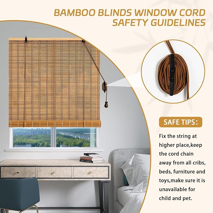 Bamboo Roman Shades Blinds for Windows - Image 5