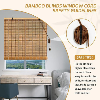 Bamboo Roll Up Shades for Windows 32Wx72L, Light Filtering Hanging Window Blinds - Image 5