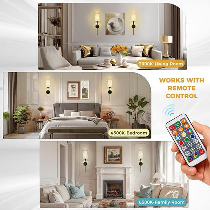 DORESshop Battery Operated Wall Sconce Set of 2, Wireless Wall Light Easy to - Image 5