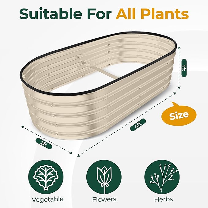Utopia Home Galvanized Raised Garden Bed, 4 by 2 feet Lightweight Planter Boxes Outdoor with Easy Assembly, Large Garden Bed for Vegetables, Fruits, Flowers, Beige
