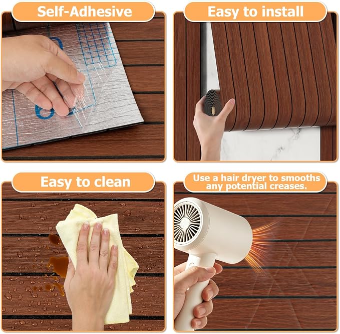 Arthome Peel and Stick Slat Wall Panels 15.7 "x400, Self-Adhesive PVC Wood - Image 6