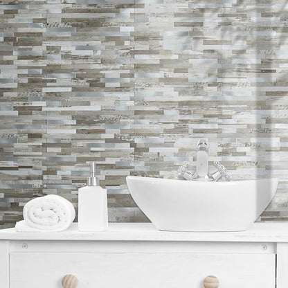 AULIGET Peel and Stick Backsplash, Coffee & Brown Wood Look PVC Mixed Metal - Image 6