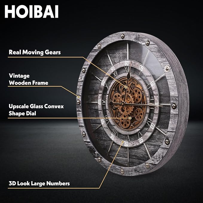 HOIBAI Wall Clock, 27 Inch Moving Gears Clock Large Wall Clock - Image 3