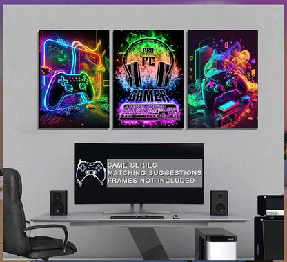 PPV 3Pcs Cool Gaming Wall Art Retro Video Gamer watercolor Posters Pictures - Image 5