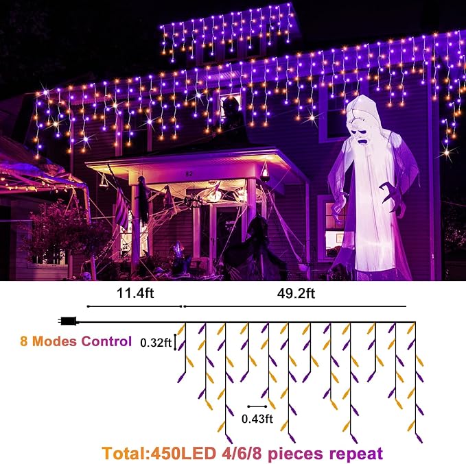 Outdoor 49ft 450LED Fairy String Lights with 8 Modes Timer for Indoor/Outdoor Use - Perfect for House, Garden, Party & Holiday Decor