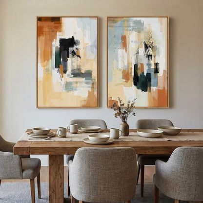 Large Framed Neutral Abstract Wall Art, Minimalist Colorful Pictures - Image 8