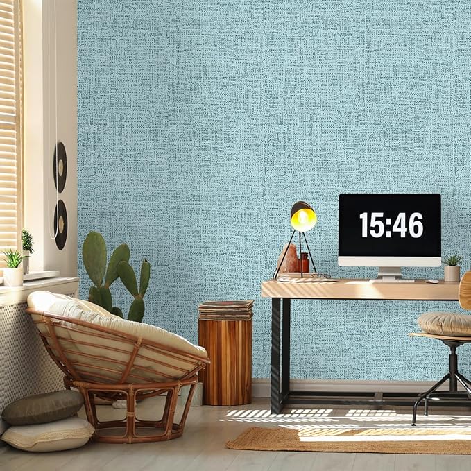 Teal Wallpaper Grasscloth Peel and Stick Wallpaper 17.7inch x 196.8inch Teal - Image 4