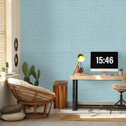 Teal Wallpaper Grasscloth Peel and Stick Wallpaper 17.7inch x 196.8inch Teal - Image 4