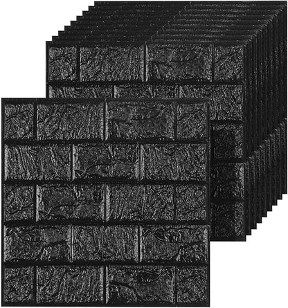 40 PCS 3D Wall Panels Peel and Stick Faux Foam 11.8"*11.8" Black Brick Wallpaper by Umedol