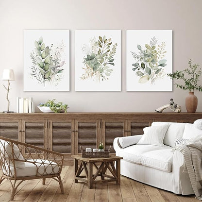 WRFON UnFramed Sage Green Botanical Wall Art Set of 3, Watercolor Eucalyptus & - Image 5