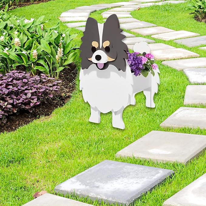 Grey and White Pomeranian Dog Planter Plant Pots,Cute Garden Dog Flower Planter,Dog Planters Birthday Gifts for Women,Office,Indoor/Outdoor Decor（9.45 * 6.65 * 12.13in）