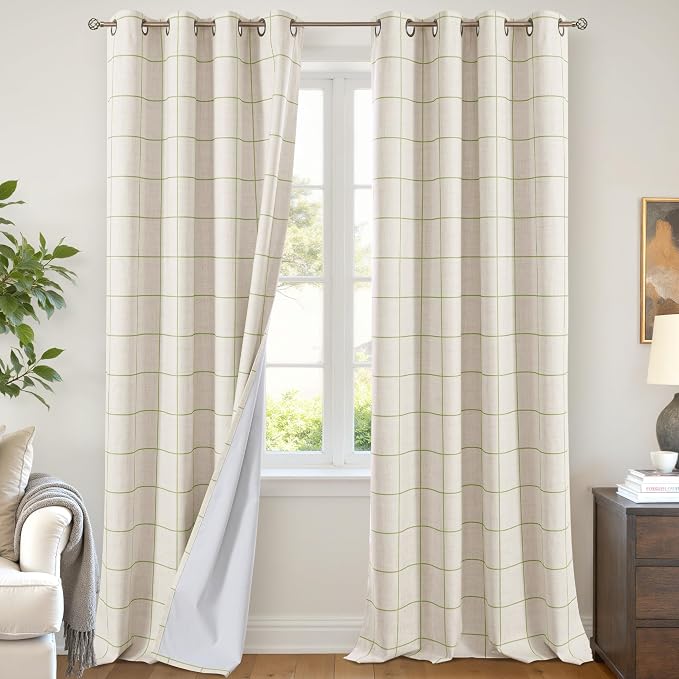 Lajode Sage Green Plaid Curtains Pattern Printed 90 Inches Long by Lajode