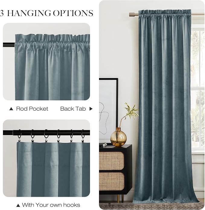 NICETOWN Stone Blue Velvet Room Darkening Curtains, Home Decor Light Blocking - Image 6