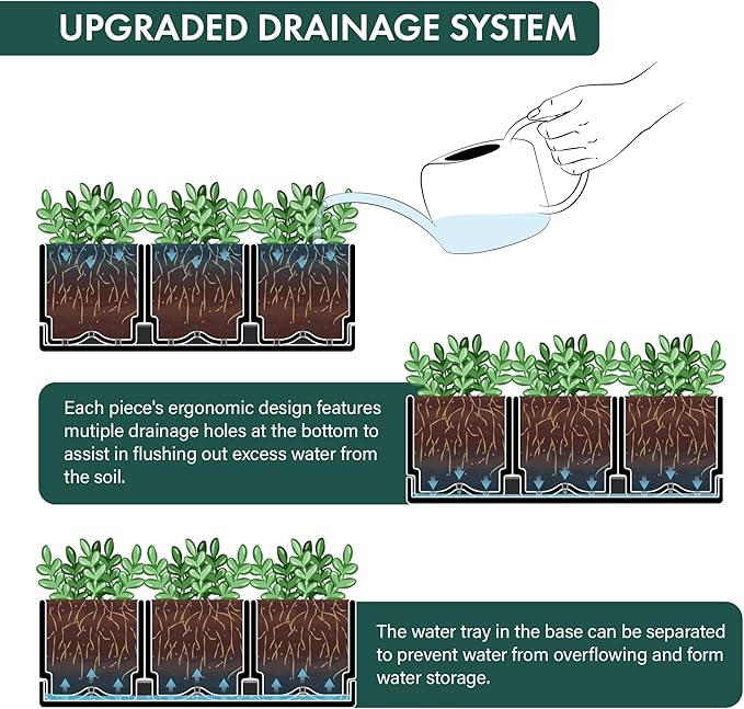 D'vine Dev Herb Garden Planter Set, Plastic Plant Pots with Drainage and Saucer, Indoor Succulent Cactus Vegetable Pot for Windowsill, Garden Balcony, Black, Set of 2, 76-V-B-2