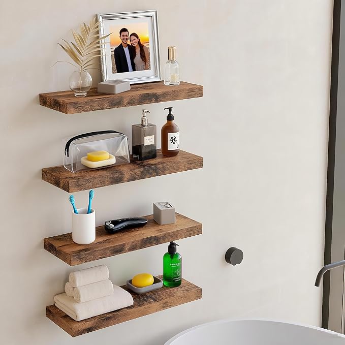 Vervida® 3 Pack Rustic Brown Floating Shelves, Holds Up to 38 Lbs, - Image 2