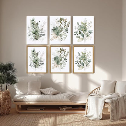 LLEEMPI Framed Sage Green Wall Art Set of 3, Modern Watercolor Botanical Wall - Image 6