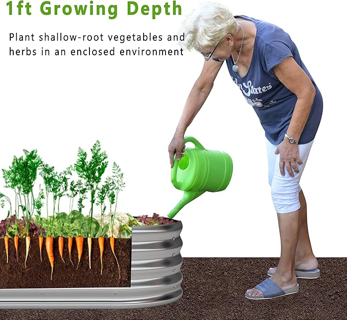 KFN 2PCS 8x1.8x1FT Galvanized Raised Garden Bed,Raised Garden Bed Kit-Oval Metal Vegetable Box,Large Planter Flower Boxes Outdoor,Planting for Vegetables,Flower,Herb,Sliver,0.7mm