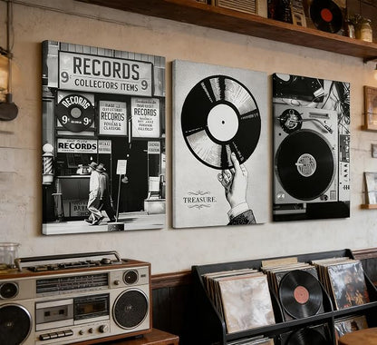 Vintage Music Canvas Wall Art Fashion Black And White Photography Preppy Vinyl - Image 3