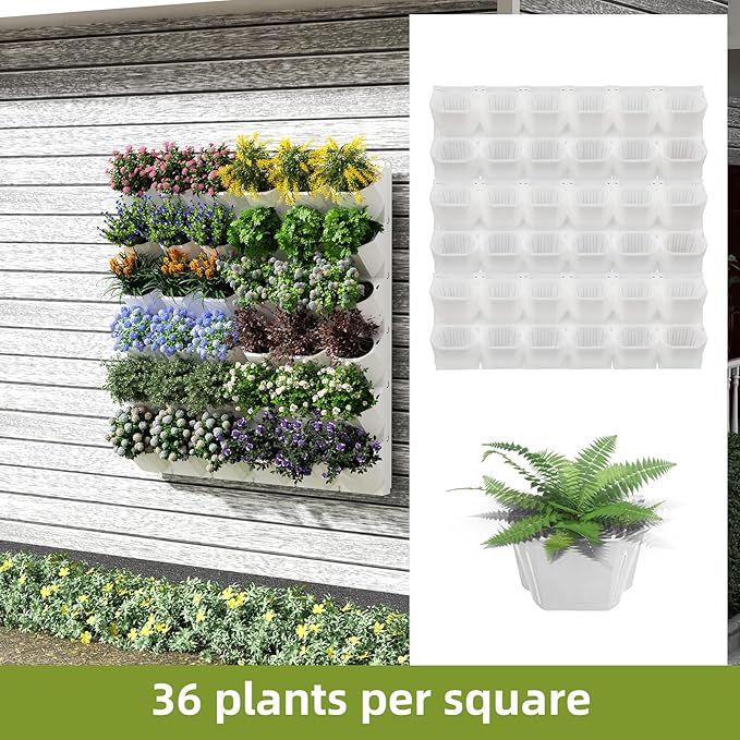 Self-Watering Wall-Mounted Vertical Planter, 36 Pots Wall Planter Indoor Vertical Living Green PlantWall Easy Installation 45''x39'' x5'' (White, 45X39 Inch 36Pcs)