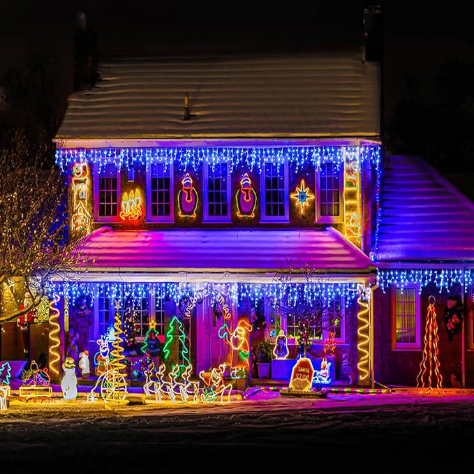 132ft Icicle Lights for Outside, 1280 LED Blue Christmas Lights Outdoor with 240 Twinkle Drops, 8 Modes Plug in Waterproof Timer Memory for Tree Wedding Party House Patio Eave Yard Holiday Decoration