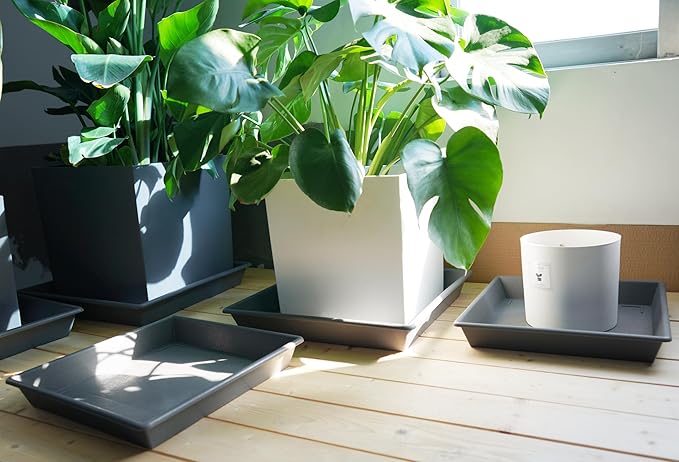 Square Plant Saucer 16 Inch 2 Pack, Plant Stand Plant Trays for Pots Heavy Duty Gray Plastic Plant Saucers for Indoors Outdoors, Flower Pot No Holes Plant Lover Gardening Gifts