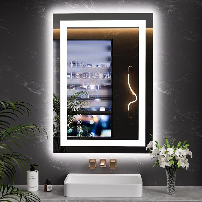LOAAO 20"x28" LED Mirror for Bathroom, Lighted Bathroom Mirror by LOAAO