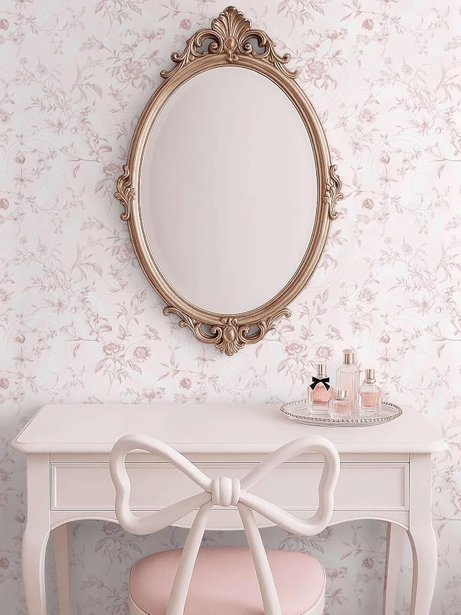 Ismoon Peel and Stick Wallpaper Floral Pink Stick on Wall Paper Vintage French - Image 4
