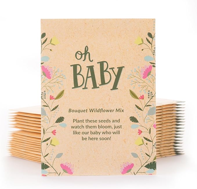 BENTLEY SEED CO. Oh Baby Seed Packets|Girl or Boy Baby Shower Favors for Guests | 25 Wildflower Seed Packets | Pre-Filled | Bouquet Wildflower Mix | Non-GMO Seeds | Gender Neutral | Eco-Friendly Gift