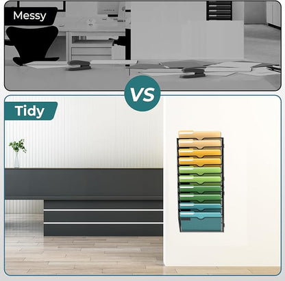 SUPEASY 10 Tier Wall File Organizer, Hanging Wall Mounted Mail Organizer - Image 5