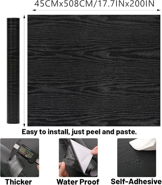 Peel and Stick Wallpaper Black Wood Wall Paper - Image 2